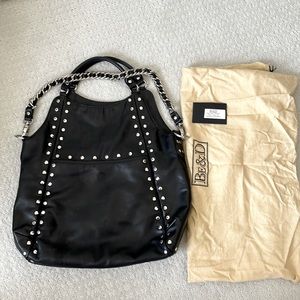 Be&D Black Leather Ludlow Tote Silver Studs and Chain